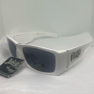 Locs White Wrap Sunglasses – UV400 Protection, Bold Logo Design